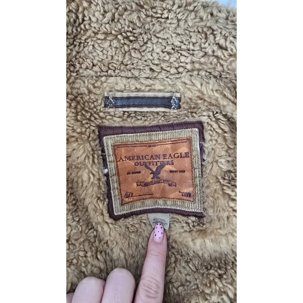 American Eagle Corduroy Sherpa Jacket XL Tall Tan Trucker Workwear Coat‎